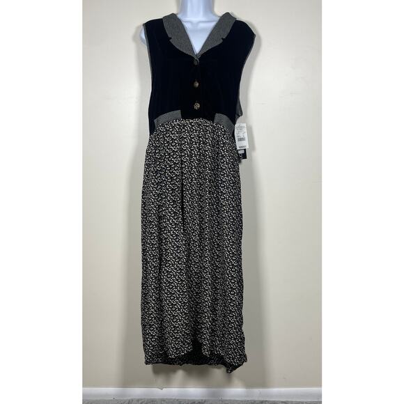 Vintage 80s Black Velvet Maxi Dress M Whimsygoth Renfaire Witchy Peasant Prom - Picture 1 of 9